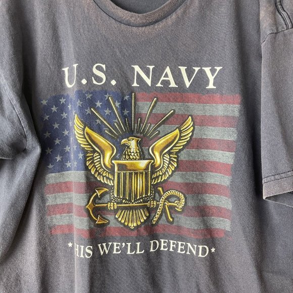 US Navy  This We'll Defend, Eagle - Flag Men's Blue Bayside Brand T-shirt Large - Picture 3 of 6
